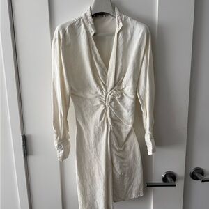 Sandro Paris White Ruched Mini Shirt Dress - Parisian Chic